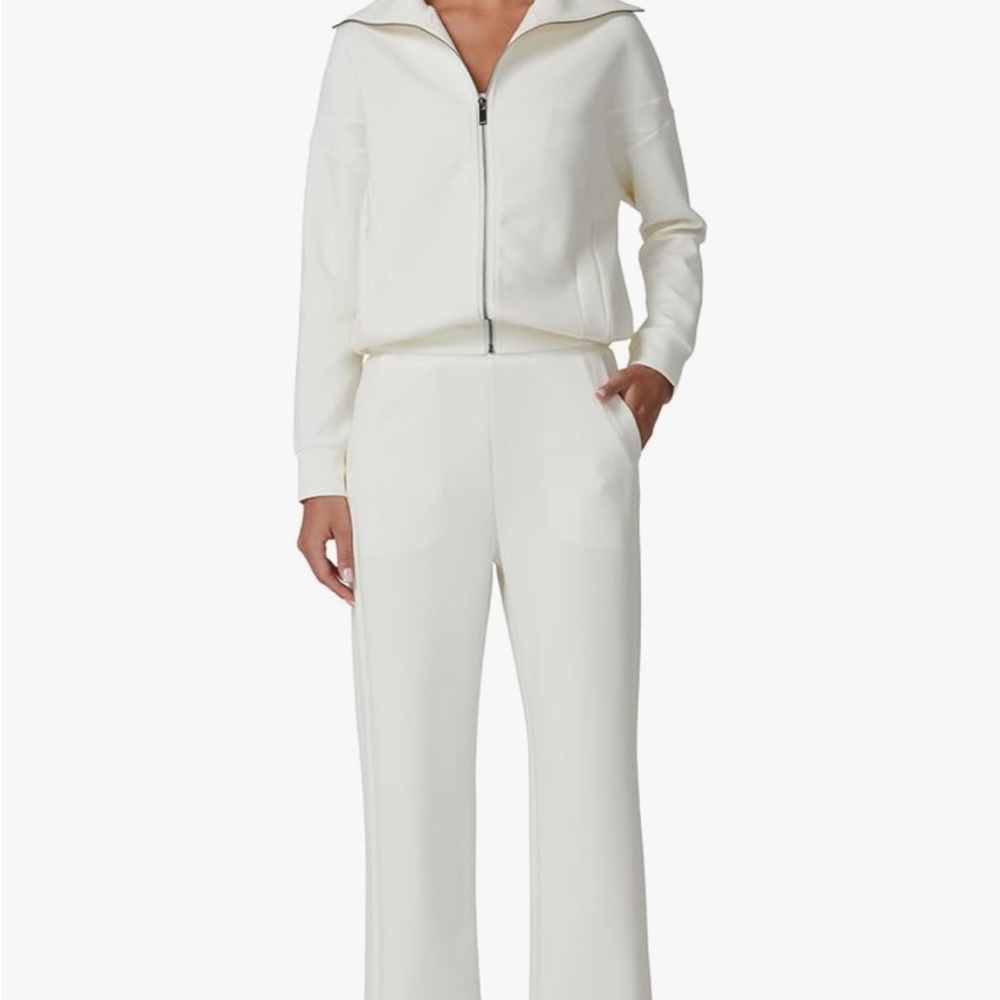 Amazon Women's White Wide-Leg Pants & Zip-Front Jacket Set - Picture 2 of 2